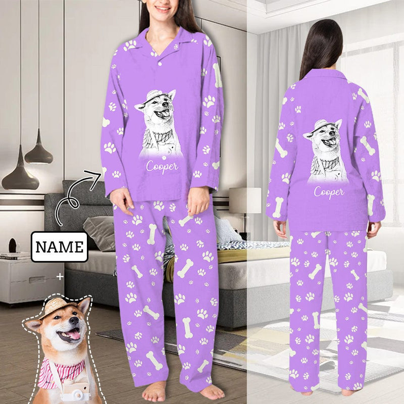 FacePajamas Pajama Purple / XS Custom Pet Photo & Name Pajamas Sleepwear Claw Multiple Colors Personalized Women's Slumber Party Long Pajama Set