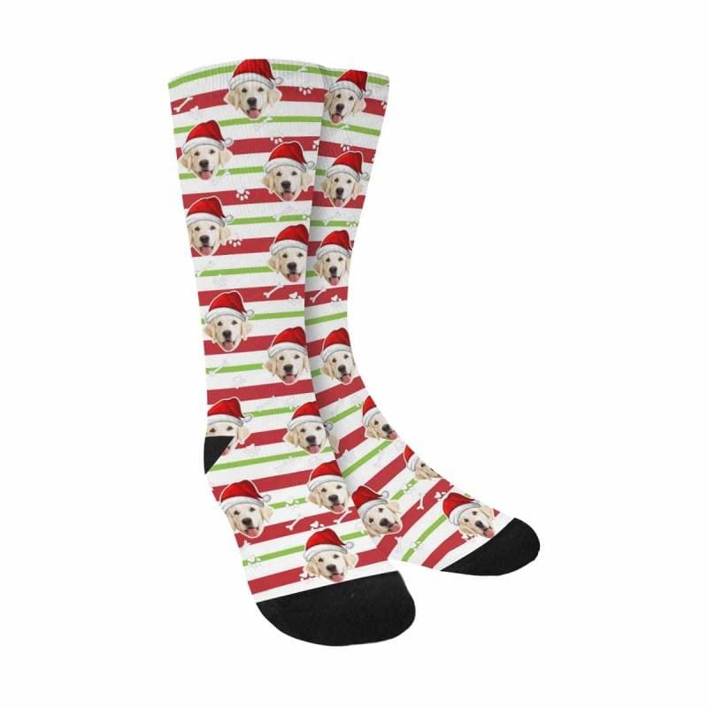 FacePajamas Sublimated Crew Socks Red / Christmas Custom Dog Face Socks Funny Printed Photo Pet Socks Personalized Picture Sublimated Crew Socks