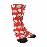 FacePajamas Sublimated Crew Socks Red Custom Pet Socks Funny Printed Heart Dog Sublimated Crew Socks Personalized Photo Unisex Gift for Men Women