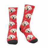 FacePajamas Sublimated Crew Socks Red Happy Mother's Day | Custom Socks with Dog Face Printed Paw&Bone Pet Socks Personalized Sublimated Crew Socks for Mom