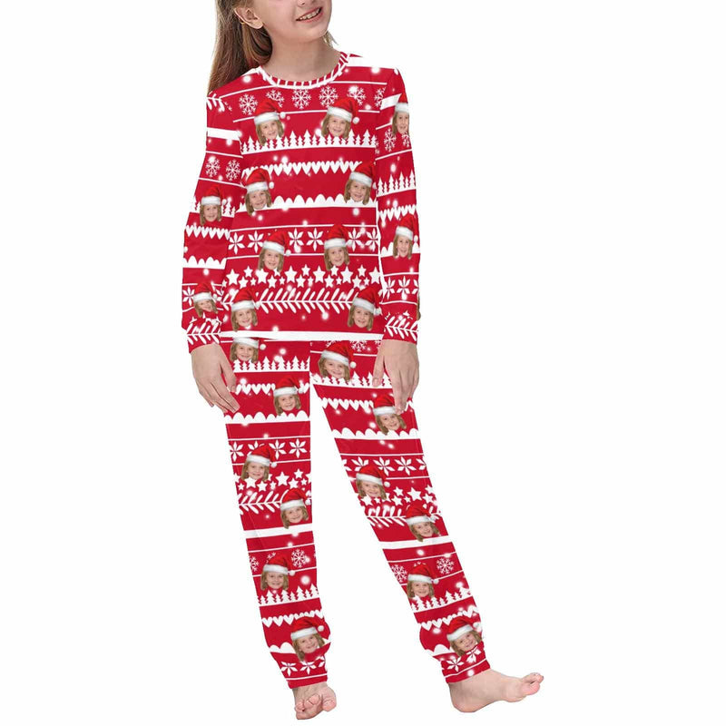 FacePajamas Pajama Red / Kids/6-7Y(XS) Custom Face Christmas Pattern Sleepwear Personalized Family Matching Long Sleeve Pajamas Set