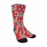 FacePajamas Sublimated Crew Socks Red Personalised Pet Socks Custom Sublimated Crew Socks with Cat Face Funny Printed Photo Pet Socks Unisex Gift