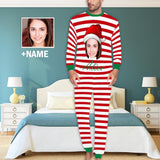FacePajamas Pajama Red / S Custom Face & Name Red White Stripes Christmas Sleepwear Personalized Men's Slumber Party All Over Print Pajama Set
