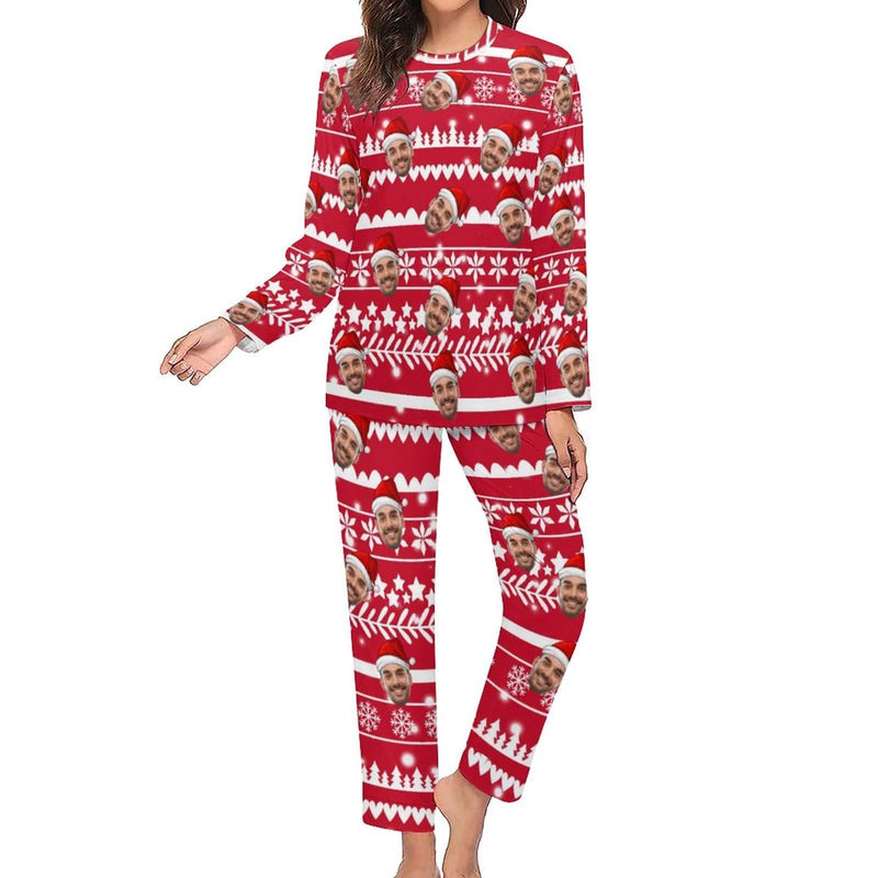 FacePajamas Pajama Red / Women/XS Custom Face Christmas Pattern Sleepwear Personalized Family Matching Long Sleeve Pajamas Set