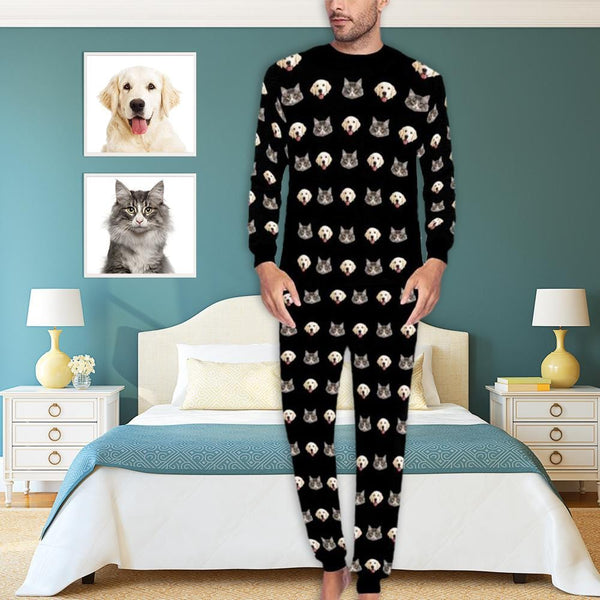 FacePajamas Pajama S Black Pajamas Custom Pets Face Men's All Over Print Pajama Set Personalized Photo Loungewear for Him