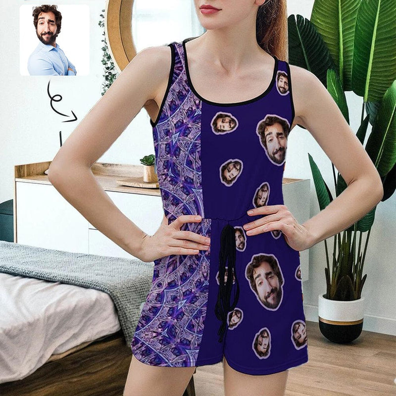 FacePajamas Pajama-2ML-SDS S Custom Boyfriend Face Pajama Purple Women's Short Jumpsuit Loungewear