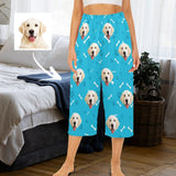 FacePajamas Pajama Shirt&Pants S Custom Dog Face Blue Cropped Pajama Pants For Women Girlfriend Fashion Gift Personalized Cute
