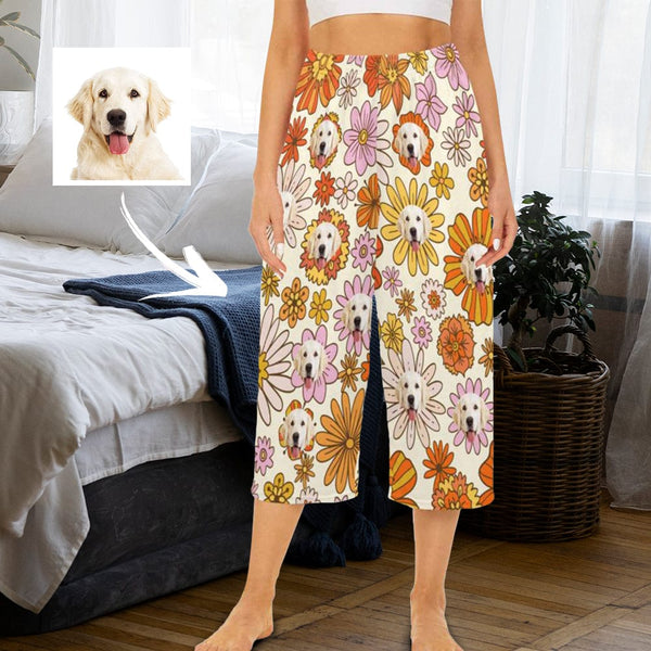 FacePajamas Pajama Shirt&Pants S Custom Dog Face Flowers Cropped Pajama Pants For Women Girlfriend Fashion Gift Personalized