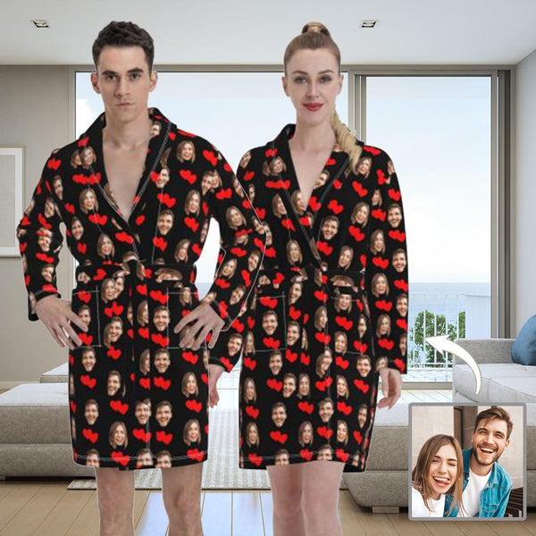 FacePajamas Pajama-2YX-ZW S Custom Face Love Couple Matching Pajamas Fleece Robe Loungewear