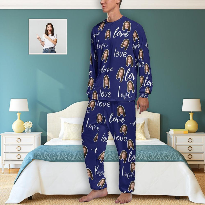 FacePajamas Pajama S Custom Face Love Letters Men's Pajamas Personalized Photo Sleepwear Sets Funny Nightwear Long Sleeve for Him