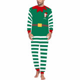 FacePajamas Pajama S Custom Face & Name Green White Stripes Christmas Sleepwear Personalized Men's Slumber Party All Over Print Pajama Set