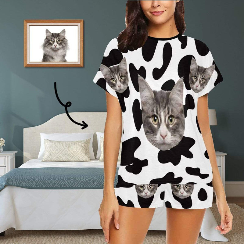 FacePajamas Pajama S Custom Face Pajamas Cow Kitty Sleepwear Personalized Women's Short Pajama Set Pet Lover Gift