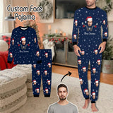 FacePajamas Pajama S Custom Face Pajamas Personalized Christmas Hats and Snowflakes Men's Crew Neck Long Sleeve Pajama Set