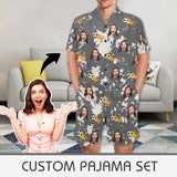 FacePajamas Pajama S Custom Face Pajamas Personalized Flying Football Men's V-Neck Short Sleeve Pajama Set
