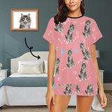 FacePajamas Pajama S Custom Face Pink Short Pajamas Paw Print Kitty Loungewear Personalized Pet Women's Short Pajama Set
