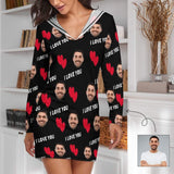 FacePajamas Pajama-2YX-SDS S Custom Face Red Heart I Love You Tracksuit Women's Long Sleeve  Loungewear