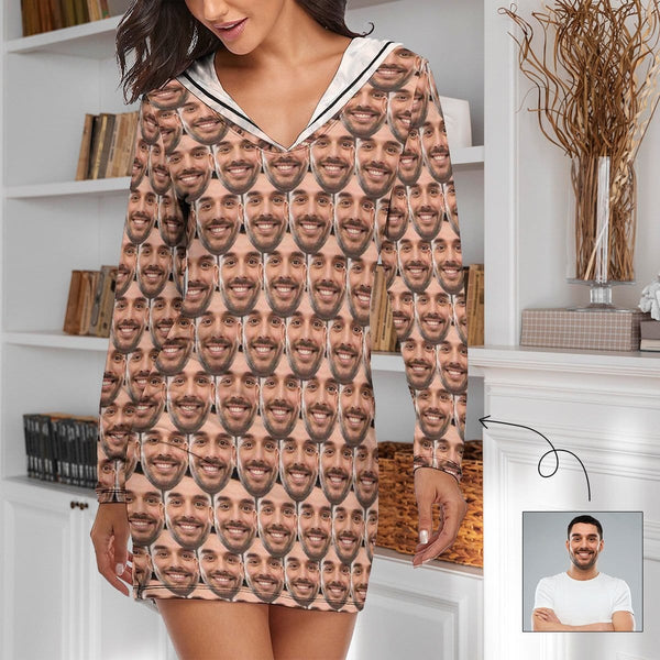 FacePajamas Pajama-2YX-SDS S Custom Face Seamless Boyfriend Women's long sleeve Pajama Sets