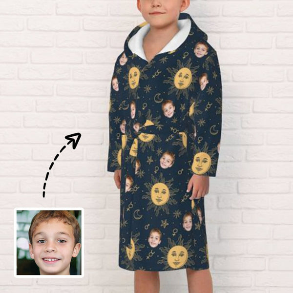 FacePajamas Pajama-2YX-ZW S Custom Face Yellow Sun Hooded Bathrobe Toddler Robe Personalized Kid's Robe Pajama Fleece Loungewear