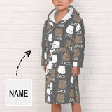 FacePajamas Pajama-2YX-ZW S Custom Name White Bear Hooded Bathrobe Toddler Robe Personalized Kid's Robe Pajama Fleece Loungewear