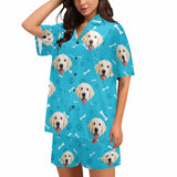 FacePajamas Pajama S Custom Pet Face Pajamas Dog&Bone Women's V-Neck Short Pajama Set Personalised Sleep or Loungewear For Her
