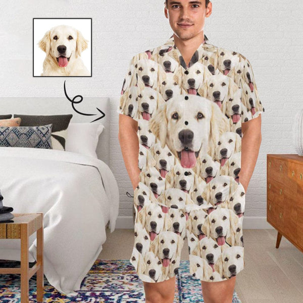 FacePajamas Pajama S Custom Pet Face Pajamas Personalized My Lovely Dog Men's V-Neck Short Sleeve Pajama Set Funny Gift
