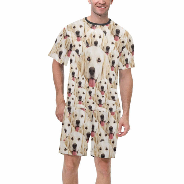 FacePajamas Pajama S Custom Pet Pajamas Face Seamless Dog Men's Sleepwear Personalized Photo Men's Crew Neck Short Sleeve Pajama Set