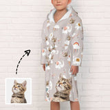 FacePajamas Pajama-2YX-ZW S Custom Photo Cute Kitten Rainbow Nightgown Pajamas Personalized Kid's Robe Pajama Fleece Loungewear