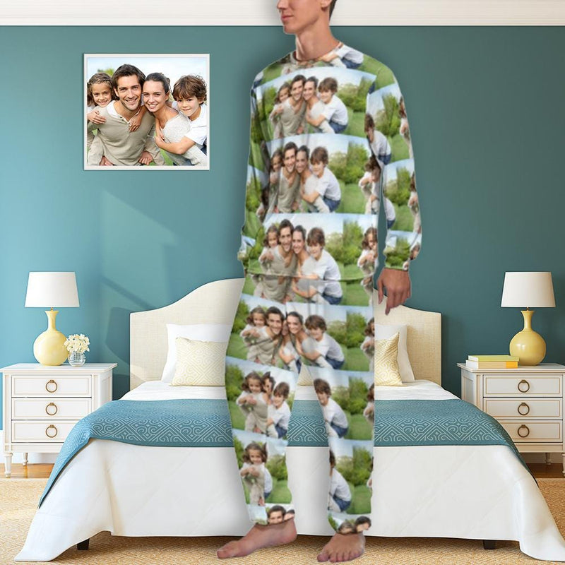 FacePajamas Pajama S Custom Photo Dad Mom Family Men's Pajamas Personalized Photo Pajama Set Sleepwear Funny Long Sleeve Nightwear