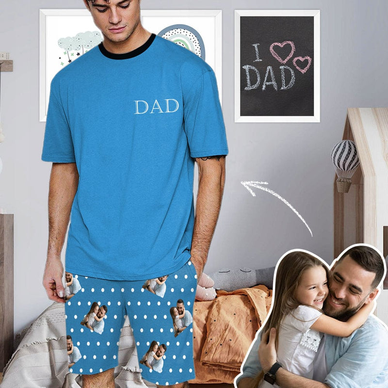 FacePajamas Pajama S #Father's Day Pajamas-Custom Dad Photo Blue Men's Crew Neck Short Sleeve Pajama Set