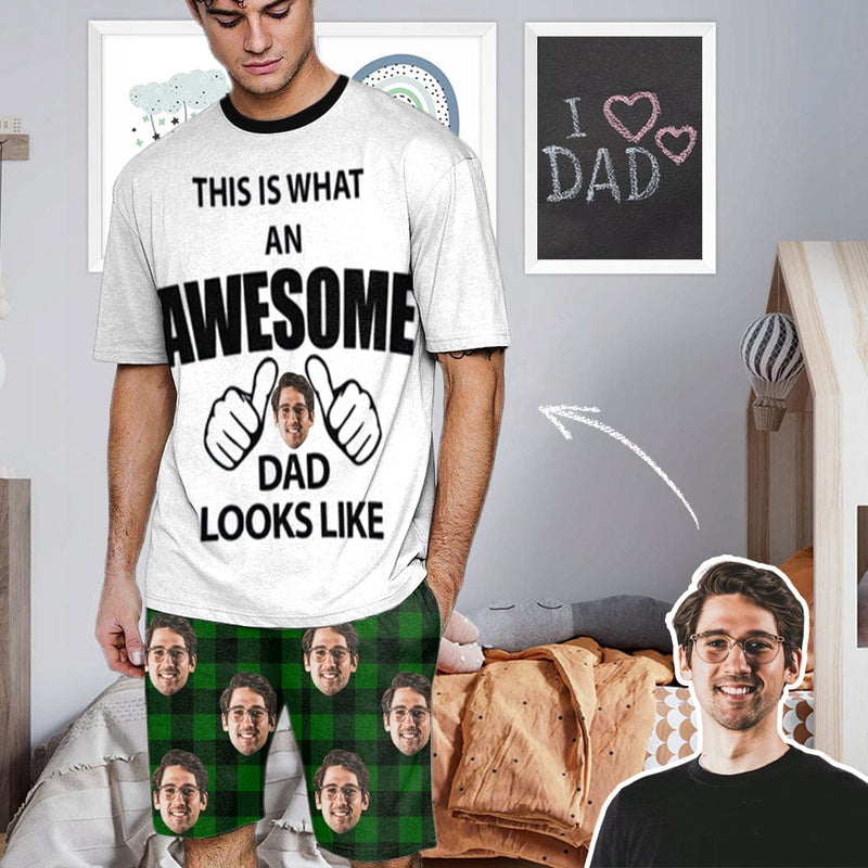 FacePajamas Pajama S #Father's Day Pajamas-Custom Face Awesome Dad Looks Like Men's Crew Neck Short Sleeve Pajama Set