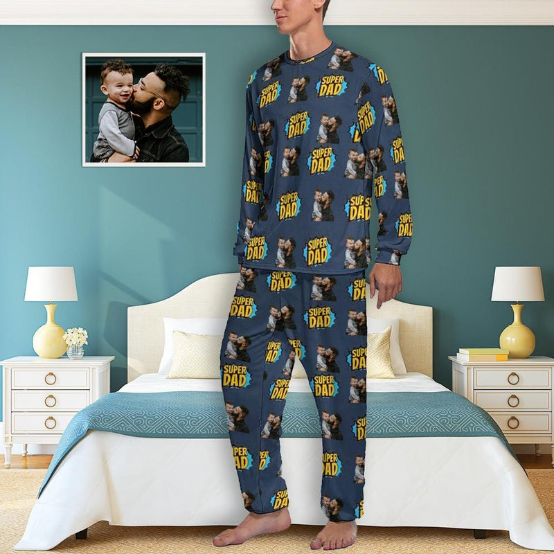 FacePajamas Pajama S Father's Loungewear Custom Photo Super Dad Men's Pajamas Personalized Photo Pajama Set for Him