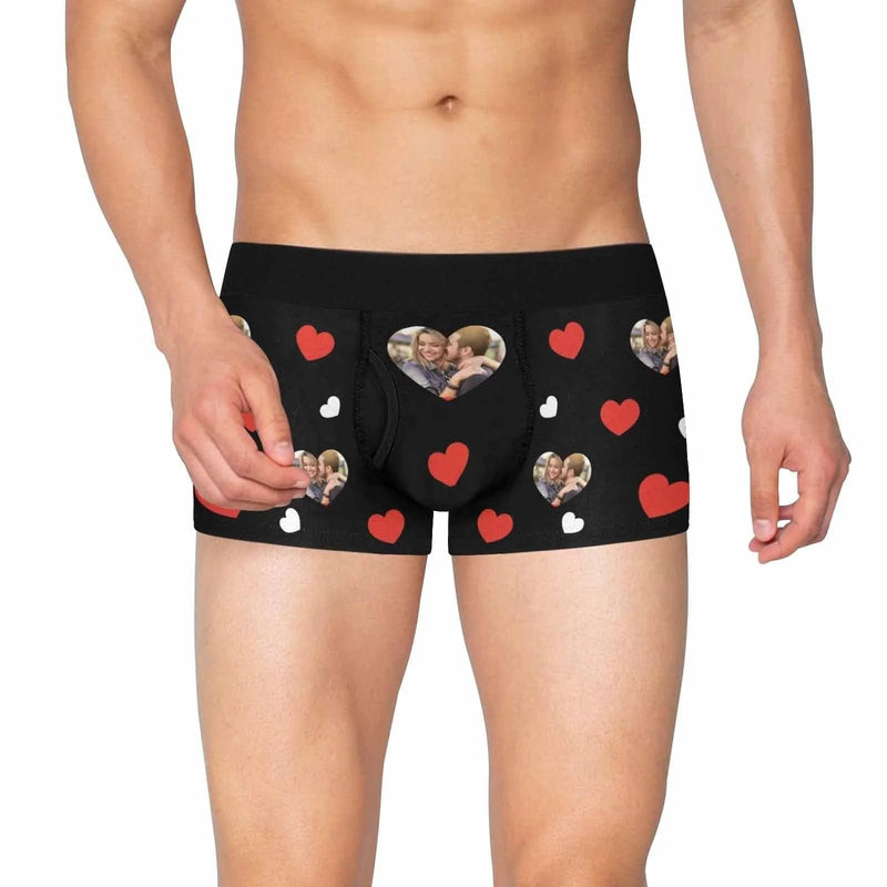 FacePajamas Mix Briefs S / Men / Black Custom Photo Love Heart Men's Pocket Boxer Briefs&Women's High-cut Briefs