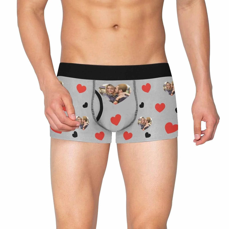 FacePajamas Mix Briefs S / Men / Grey Custom Photo Love Heart Men's Pocket Boxer Briefs&Women's High-cut Briefs
