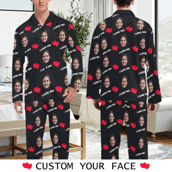 FacePajamas Pajama S Persoanlized Sleepwear Custom Girfriend's Face Love Heart Men's Long Pajama Set