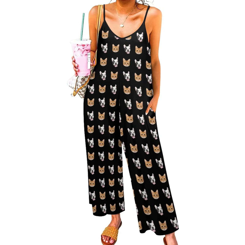 FacePajamas Pajama-2ML-SDS S Persoanlized Sleepwear Custom Pet Photo Funny Loungewear With Faces On Them Women's Suspender Jumpsuit Loungewear