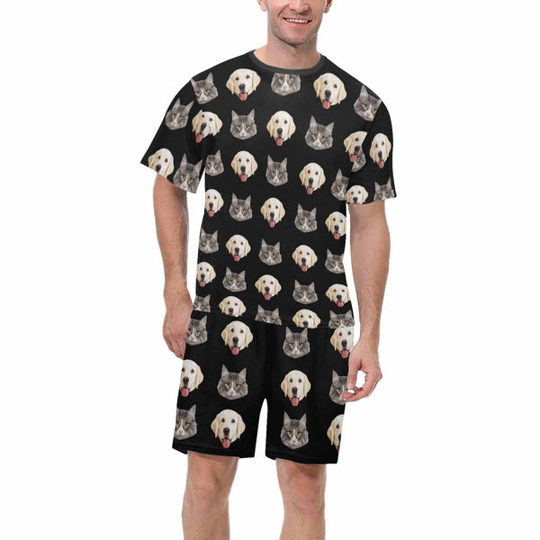FacePajamas Pajama S Personalized Pet Face Pajamas For Men Sleepwear Custom Dog Cat Men's Crew Neck Short Sleeve Pajama Set