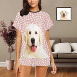 FacePajamas Pajama S Personalized Pet Photo Pajamas Dots Pink Sleepwear Custom Women's Short Pajama Set with Pets Face