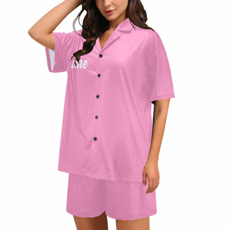 FacePajamas Pajama S / Pink Custom Name Sleepwear Pajamas Personalized Bridesmaid Women's V-Neck Short Pajama Set Bridal Shower Pajamas Bride Pajamas Gift