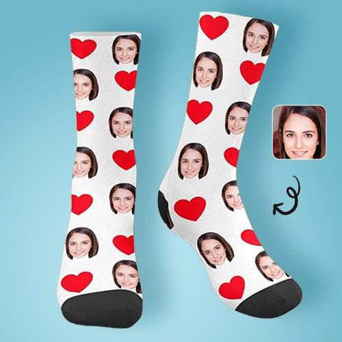 FacePajamas Sublimated Crew Socks Socks with Custom Face Heart Women Sublimated Crew Socks Personalized Socks with Picture for Mom