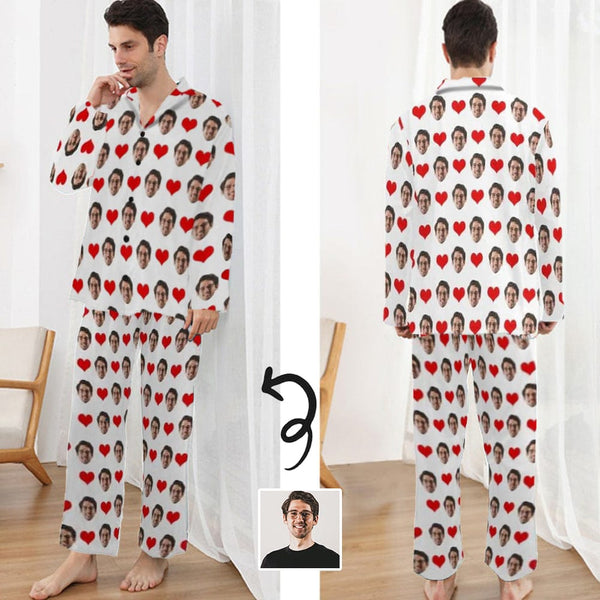 Custom Face Pajamas Red Heart Personalized Long Pajama Sets