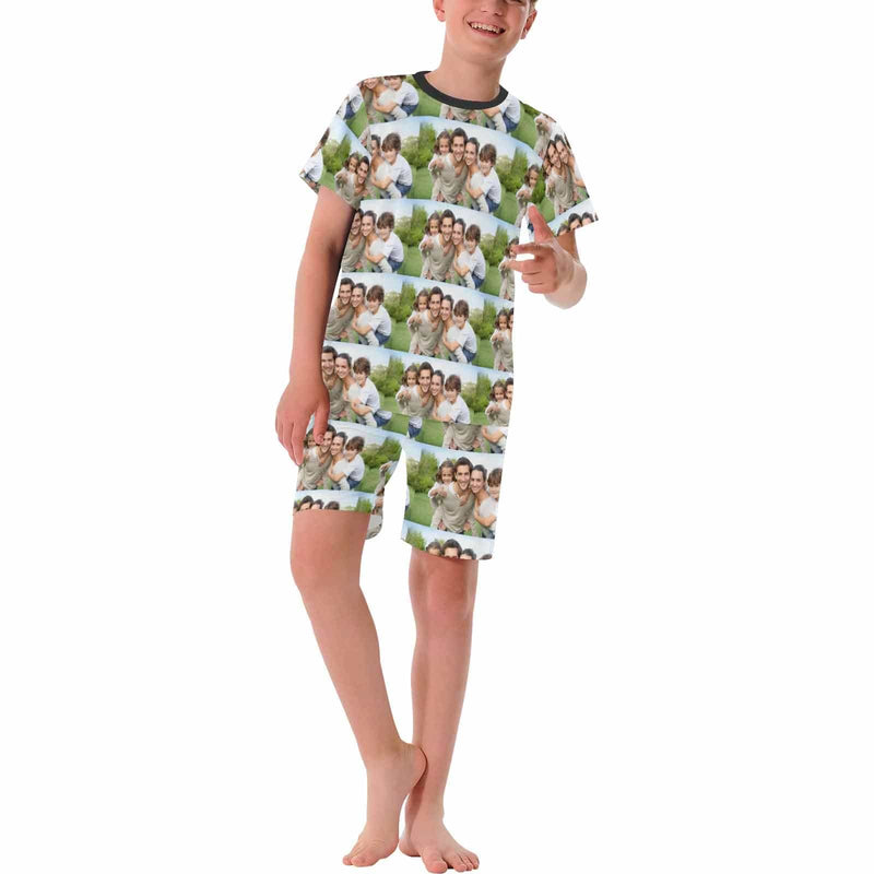 FacePajamas Pajamas [Special Sale] Big Boy Pajamas Custom Photo Sleepwear Happy Family Big Kids' Short Sleeve Pajama Set For Boys 8-15Y