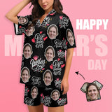 FacePajamas Pajama [Special Sale] Custom Face Love MOM Women's V-Neck Short Pajama Set Mother's Day & Birthday Gift