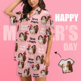FacePajamas Pajama [Special Sale] Custom Photo Love MOM Women's V-Neck Short Pajama Set Mother's Day & Birthday Gift