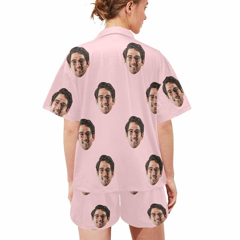FacePajamas Pajama [Special Sale] Custom Photo Love MOM Women's V-Neck Short Pajama Set Mother's Day & Birthday Gift