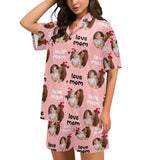 FacePajamas Pajama Style 1 / S [Special Sale] Custom Photo Love MOM Women's V-Neck Short Pajama Set Mother's Day & Birthday Gift