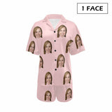 FacePajamas Pajama Style 2 / S [Special Sale] Custom Photo Love MOM Women's V-Neck Short Pajama Set Mother's Day & Birthday Gift