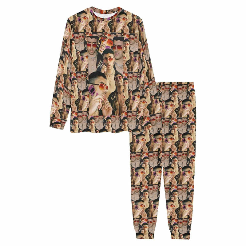 FacePajamas Pajama [TikTok Hot Selling] Custom Photo BAD BUNNY Same Style Men's Pajamas Personalized Photo Crewneck Long Pajama Set