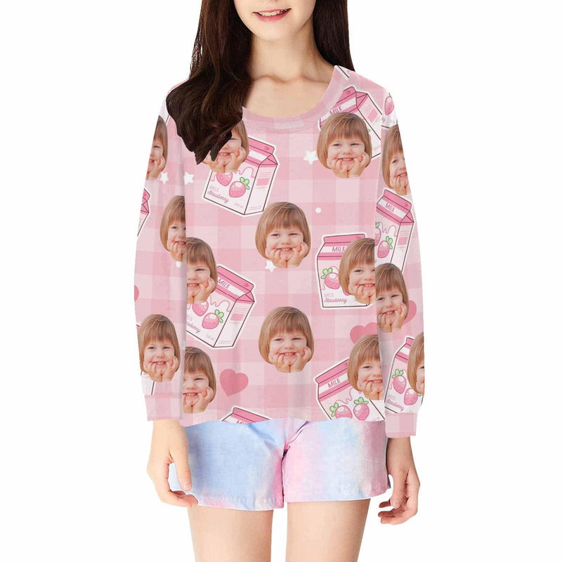 FacePajamas Pajama Shirt&Pants Tops / XS Custom Face Kids' All Over Print Pajama Top & Trousers Pink Personalized Long Pajama Sets