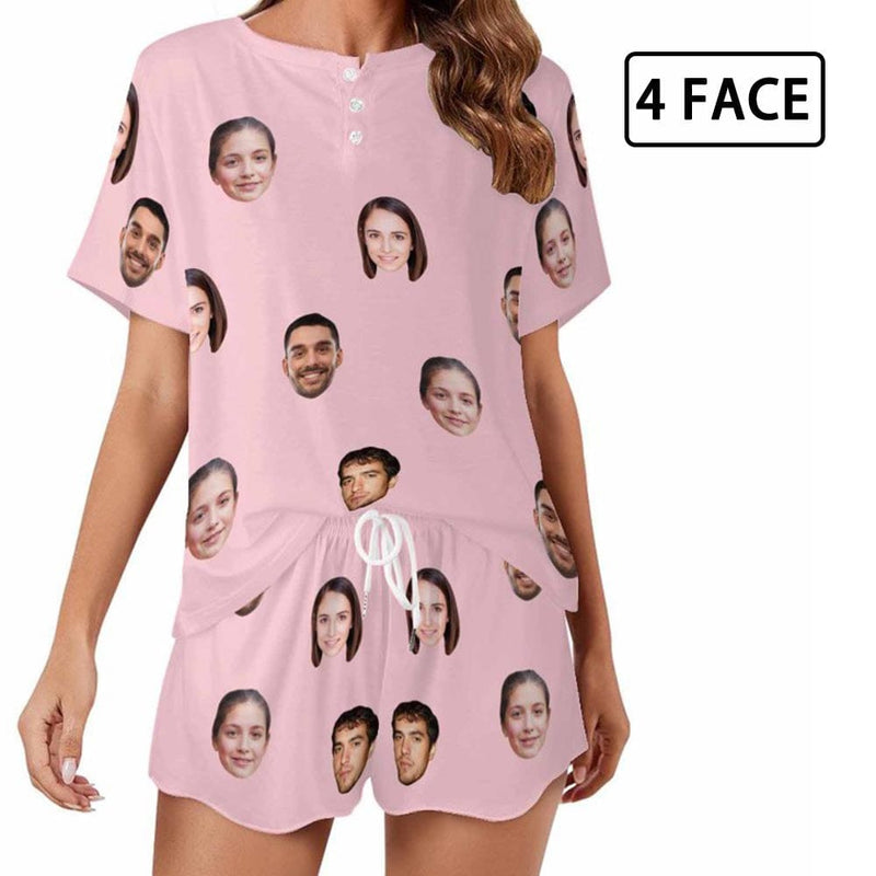 FacePajamas 379785117943 [Up To 4 Faces] Custom Face Pajama Sets Women's Short Sleeve Loungewear