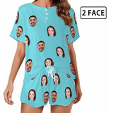 FacePajamas 379785117943 [Up To 4 Faces] Custom Face Pajama Sets Women's Short Sleeve Loungewear